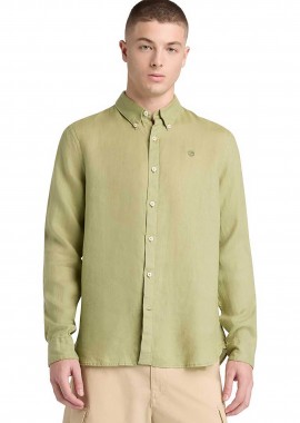 TIMBERLAND - Timberland ανδρικό λινό πουκάμισο button down με κεντημένο tree logo Slim Fit