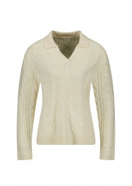 GERRY WEBER - Gerry Weber γυναικείο πουλόβερ με γιακά και cable knit pattern Regular Fit - 190037-57026 Κρέμ