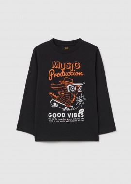 OVS KIDS - OVS παιδική μπλούζα μακρυμάνικη με crocodile print - 002195610 Μαύρο