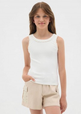 OVS παιδικό αμάνικο τοπ μονόχρωμο με σούρες Slim Fit - 002362703 Λευκό