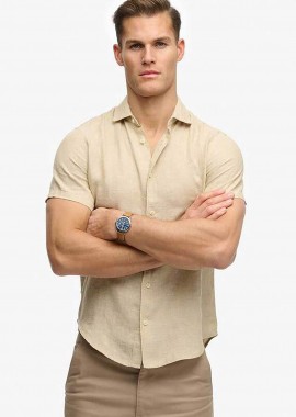 Superdry ανδρικό λινό πουκάμισο με κεντημένο λογότυπο Relaxed Fit 