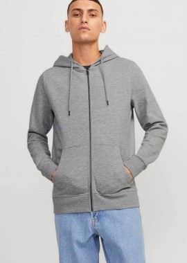JACK & JONES - JACK & JONES ανδρική ζακέτα φούτερ με κουκούλα Regular Fit - 12181901 Γκρι