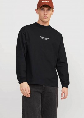 JACK & JONES - JACK & JONES ανδρική μακρυμάνικη μπλούζα με λογότυπο Regular Fit - 12251775 Μαύρο