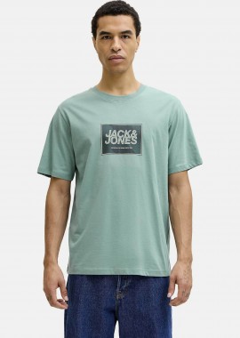 JACK & JONES ανδρικό T-shirt μονόχρωμο με logo print Regular Fit - 12288097 Βεραμάν