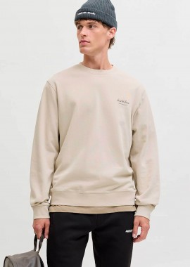 JACK & JONES - JACK & JONES ανδρική μπλούζα φούτερ με λογότυπο Relaxed Fit - 12287995 Μπεζ