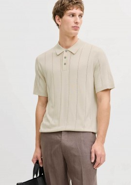 JACK & JONES ανδρική πλεκτή μπλούζα πόλο structured Regular Fit - 12291042 Μπεζ