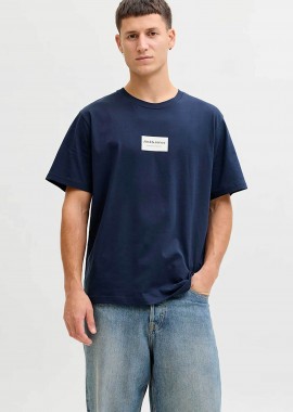 JACK & JONES - JACK & JONES ανδρικό T-shirt με logo frame Relaxed Fit - 12288092 Μπλε Σκούρο