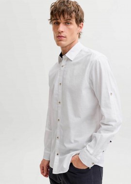 JACK & JONES ανδρικό πουκάμισο με roll-up μανίκια Regular Fit - 12289197 Λευκό