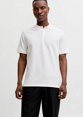 JACK & JONES - JACK & JONES ανδρική μπλούζα πόλο με waffle pattern και κεντημένο monogram Regular Fit - 12268130 Λευκό