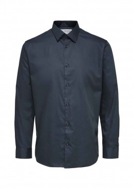 SELECTED - Selected ανδρικό πουκάμισο μονόχρωμο Slim Fit - 16080200 Μπλε Σκούρο