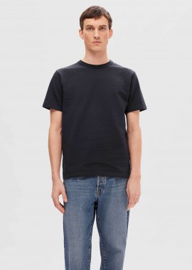 SELECTED - Selected ανδρικό T-shirt μονόχρωμο Regular Fit - 16092769 Μπλε Σκούρο