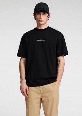 SELECTED - Selected ανδρικό T-shirt μονόχρωμο με logo print Relaxed Fit - 16096795 Μαύρο