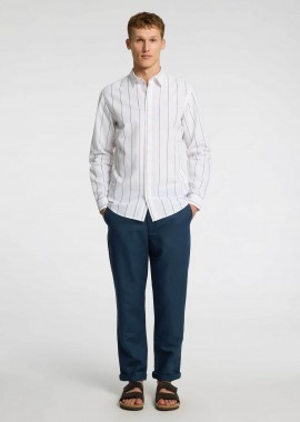 SELECTED - Selected ανδρικό παντελόνι μονόχρωμο με λινό Straight Fit - 16096754 Μπλε Σκούρο