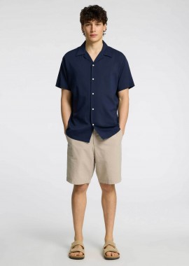SELECTED - Selected ανδρική βερμούδα μονόχρωμη με λινό Regular Fit - 16092367 Μπεζ