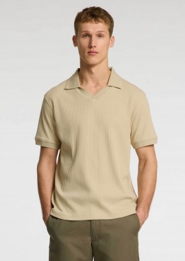 SELECTED - Selected ανδρική μπλούζα πόλο ribbed Regular Fit - 16097661 Εκρού