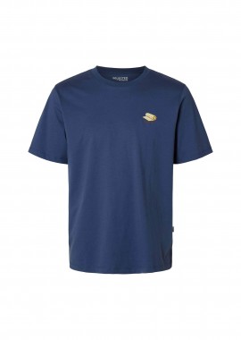 SELECTED - Selected ανδρικό T-shirt με κεντημένο σχέδιο στο στήθος - 16097670 Μπλε Σκούρο
