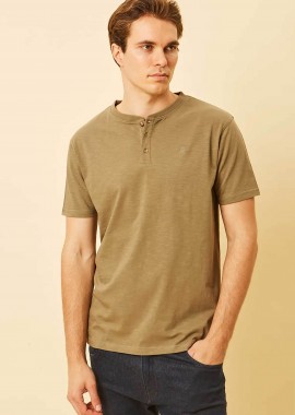 DORS ανδρική μπλούζα henley με κεντημένο λογότυπο Regular Fit - 1140021.C02 Λαδί