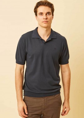 DORS - DORS ανδρική πλεκτή μπλούζα πόλο με V open-collar και κεντημένο λογότυπο Regular Fit - 1240003.C03 Μπλε Σκούρο