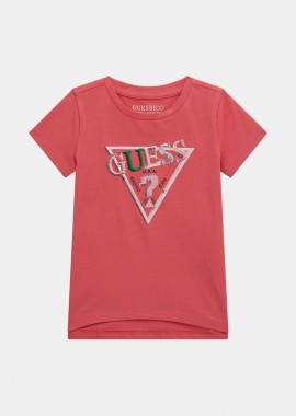 GUESS - Guess παιδικό T-shirt με κεντημένο λογότυπο με στρας Regular Fit - K5RI16K6YW4 Κοραλί