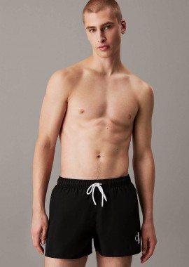 CALVIN KLEIN - Calvin Klein ανδρικό μαγιό σορτς μονόχρωμο με monogram print - KM0KM01099 Μαύρο