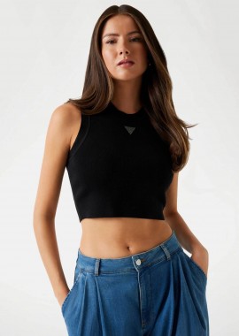 GUESS - Guess γυναικείο αμάνικο τοπ cropped Slim Fit - W4GZ34Z3F40 Μαύρο