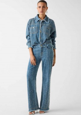 GUESS - Guess γυναικείο tweed τζιν παντελόνι πεντάτσεπο Wide Leg - W6RA3ED6871 Denim Blue