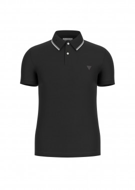 GUESS - Guess ανδρική πλεκτή μπλούζα πόλο κοντομάνικη Slim Fit - M6RP66J1314 Μαύρο