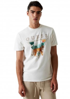 GUESS - Guess ανδρικό T-shirt με τριγωνικό λογότυπο Regular Fit - M6GI33K3310 Λευκό