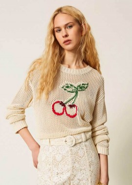 TWINSET - Twinset γυναικείο πουλόβερ με print Loose Fit - 261TT3300 Υπόλευκο