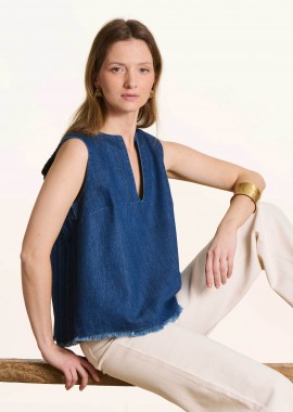 LA FEE MARABOUTEE - La Fée Maraboutée γυναικείο τοπ denim αμάνικο - FL-TO-FOTO-D Denim Blue