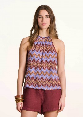 LA FEE MARABOUTEE - La Fée Maraboutée γυναικείο τοπ αμάνικο με all-over print - FL-TS-PLUMAX-B Μοβ