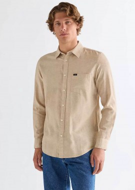 WRANGLER - Wrangler® ανδρικό πουκάμισο με λινάρι και τσέπη Regular Fit - 112378040 Μπεζ