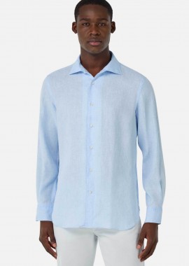 BOGGI MILANO - Boggi Milano ανδρικό λινό πουκάμισο Regular Fit - BO25P004705 Σιελ