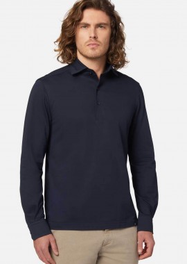 BOGGI MILANO - Boggi Milano ανδρική μπλούζα πόλο μονόχρωμη Regular Fit - BO23C001004 Μπλε Σκούρο
