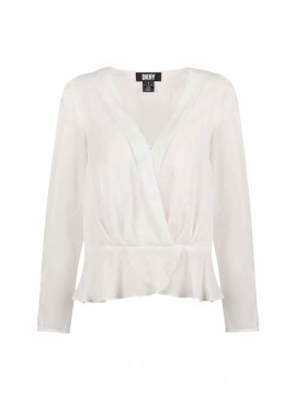DKNY - DKNY γυναικεία μπλούζα μονόχρωμη κρουαζέ - P34ANQ01 Λευκό
