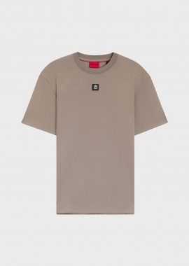 HUGO - Hugo Boss ανδρικό βαμβακερό T-shirt μονόχρωμο με ανάγλυφο logo patch