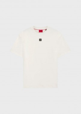 HUGO - Hugo Boss ανδρικό βαμβακερό T-shirt μονόχρωμο με ανάγλυφο logo patch