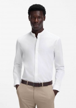 HUGO - Hugo Boss ανδρικό πουκάμισο μονόχρωμο με μάο γιακάς Slim Fit
