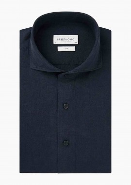 PROFUOMO - Profuomo ανδρικό λινό πουκάμισο μονόχρωμο Slim Fit - PPWH10020E Σκούρο Μπλε
