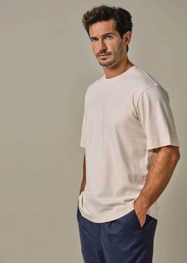 Profuomo ανδρικό T-shirt μονόχρωμο Loose Fit - PPWT10003B Κρέμ