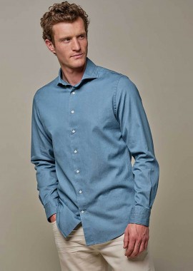 Profuomo ανδρικό denim πουκάμισο Slim Fit - PPWH30050A Denim Blue