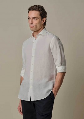 Profuomo ανδρικό λινό πουκάμισο Slim Fit - PPXH10017A Λευκό