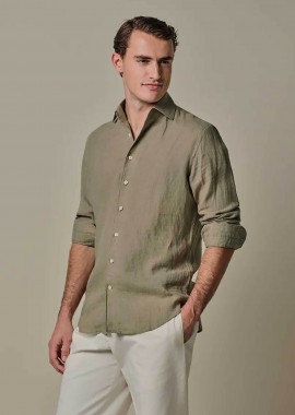 PROFUOMO - Profuomo ανδρικό λινό πουκάμισο Slim Fit - PPXH10017P Πράσινο Ανοιχτό