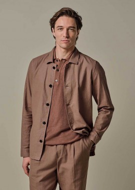 Profuomo ανδρικό overshirt με λινάρι Normal Fit - PPXF10016B Καφέ Ανοιχτό