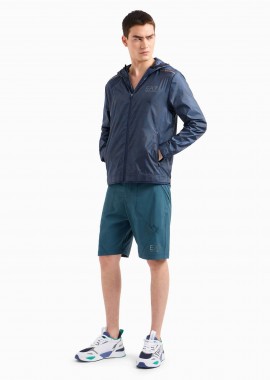 EA7 - EA7 ανδρικό jacket με all-over logo και κουκούλα Regular Fit - 3DPB02PNFHZ Μπλε Σκούρο