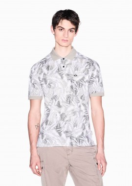 ARMANI EXCHANGE - Armani Exchange ανδρική κοντομάνικη μπλούζα πόλο πικέ με all-over print και κεντημένο monogram Regular Fit - XM002355AF10366 Μπεζ