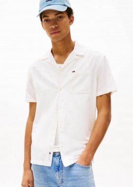 Tommy Jeans ανδρικό πουκάμισο μονόχρωμο με λογότυπο - DM0DM20895 Εκρού