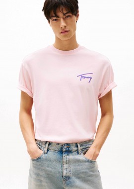 Tommy Jeans ανδρικό T-shirt με λογότυπο - DM0DM20768 Ροζ Ανοιχτό