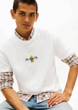 TOMMY JEANS - Tommy Jeans ανδρικό T-shirt με κεντημένο λογότυπο - DM0DM22532 Εκρού