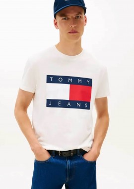 TOMMY JEANS - Tommy Jeans ανδρικό T-shirt με λογότυπο Regular Fit - DM0DM22645 Λευκό